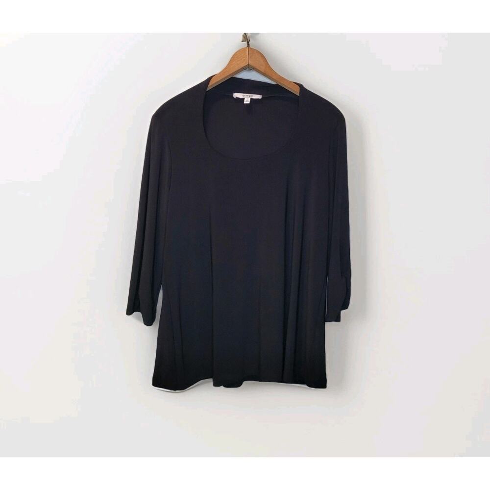 Sympli Black Round Neck Top Rushed 3/4 Sleeves Size 10 Stretch Minimalist